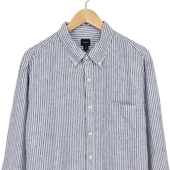 J.Crew Factory Men's Classic Linen Blend Long Sleeve Stripe Shirt Blue Size XL - Picture 3 of 11